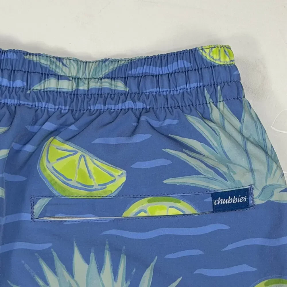 Chubbies The Salt Times Size Medium 7” Inseam Swim Trunks Blue Agave Lime Print